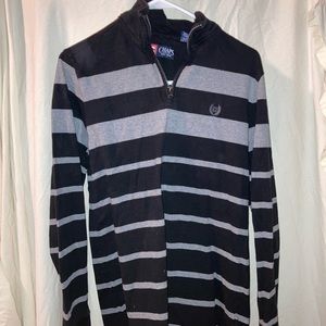 Chaps Black and Gray Striped Business Casual Quarter Zip Crewneck Sweater